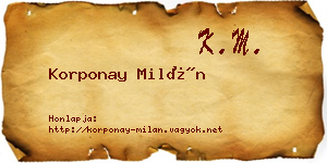 Korponay Milán névjegykártya